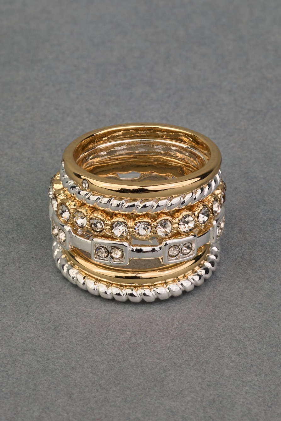 two tone pave ring stack